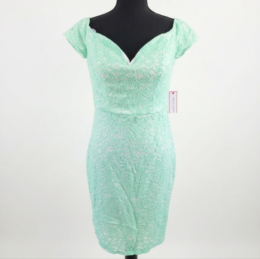 Bisou Bisou Mint Lace Cap-Sleeve Sheath Dress